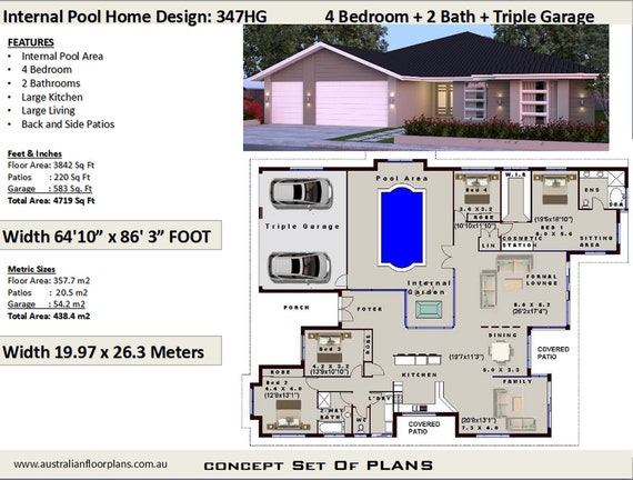 Denah Rumah 4 Kamar Tidur 3D 31 House plans 4 Bedroom house plans Triple Garage Home | Etsy