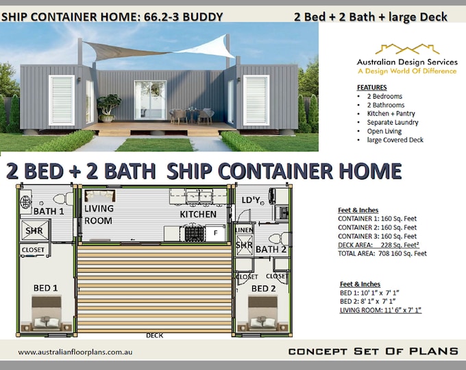 Ship Container Home 2 Bedroom 2 Bathroom Construction house plans 700 SQ. FOOT | Ship Container home | Best Selling