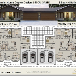 Multi Family Duplex House Plans/ 8 Bedroom Home/ modern duplex Multi Family Duplex dual duplex design Concept House Plans For Sale image 2