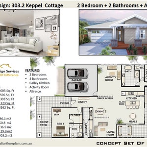 House Plans- Elegant 2 Bedroom Hamptons Granny Flat | 186 sq meters (2003 Sq. Ft.) Cozy Home Plan for Sale