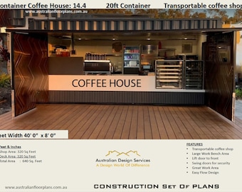 Shipping Container Coffee house plans | Transportable Container Coffee Shop | Container Construction Plans | Container Home Floor Plans
