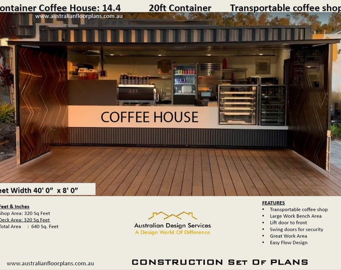 Shipping Container Coffee house plans | Transportable Container Coffee Shop | Container Construction Plans | Container Home Floor Plans