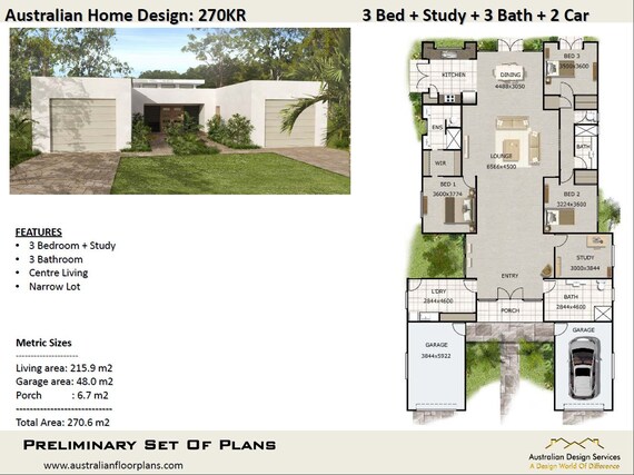 270kr 4 Bed Or 3 Bed Study 3 Bathrooms 2 Car Garage Concept House Plans For Sale 270 0 M2