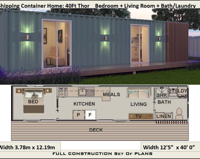 Construction Plans for a Shipping Container | 500 SQ. FOOT | House Plans | Container Home | Best Selling Container Home / Blueprint PDF