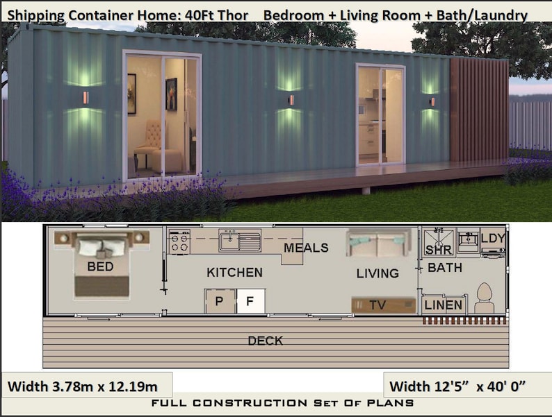 Plans de construction pour un conteneur maritime 500 m². PIED Plans de maison Accueil conteneur Conteneur le plus vendu Accueil / Plan PDF image 1