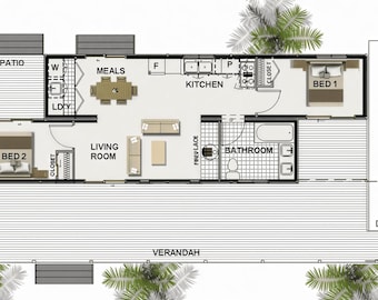 Plan#117.7 Coastal Container: i progetti più venduti per case in container da 640 piedi quadrati / Progetti per case in container / Container con 2 camere da letto