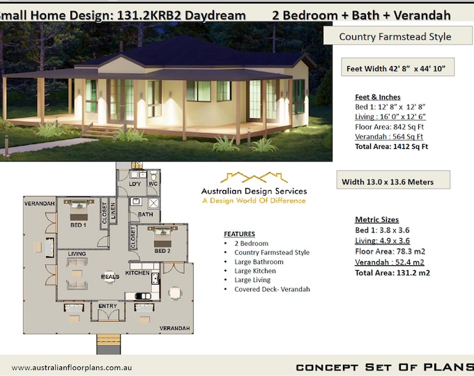 Range Style Modern Granny's Tiny House Plans  2 Bedroom Small & Tiny House Plans  Design House Plan For Sale