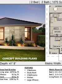 Granny Flat - 2 Bedroom home plan 111 SBHLH | 99.2 m2 | 1070 sq. foot  | Concept House Plans For Sale