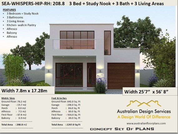 Duplex Townhouse House Plans Modern 2 Story Home 208 M2 Etsy