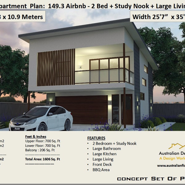 Best 2 Bed + Study house plan Area 149.3 m2 |  1606 sq foot  |  airbnb Apartment  | Carriage house | 2 Bed House Plans