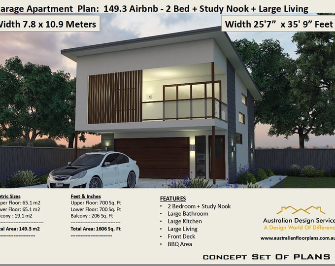 Best 2 Bed + Study house plan Area 149.3 m2 |  1606 sq foot  |  airbnb Apartment  | Carriage house | 2 Bed House Plans