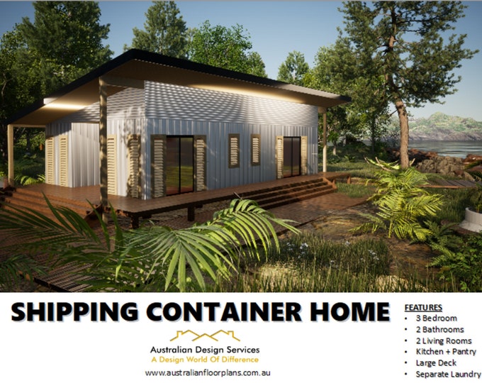 24' x 49' Shipping Container Architectural Plans - Best Selling 3 Bedroom Custom house plans 1000 SQ. FOOT Blueprint Set