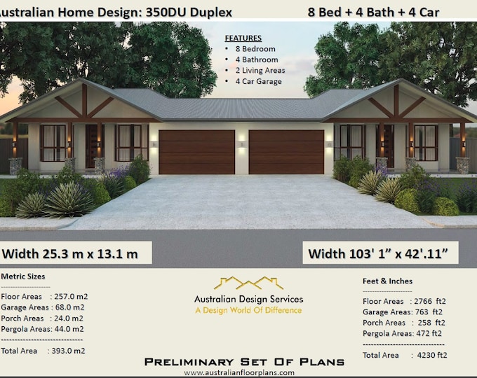 393.0 m2 or 4230 ft2  | 8 Bed duplex design | modern duplex plans | Concept Duplex Plans For Sale #Australian Duplex | #duplex design