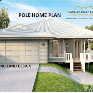 POLE HOME HUISPLANNEN / Garage met 3 slaapkamers en 2 auto's - 136,9 m2 / 1473 m². Voeten Huisplannen met 3 slaapkamers / hellend terrein - Premium set plannen op een heuvel