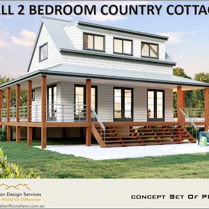 Country Cottage 2 Bed House / Small Home Design - Plans For Sale | 108 m2 -1200 Sq. Feet