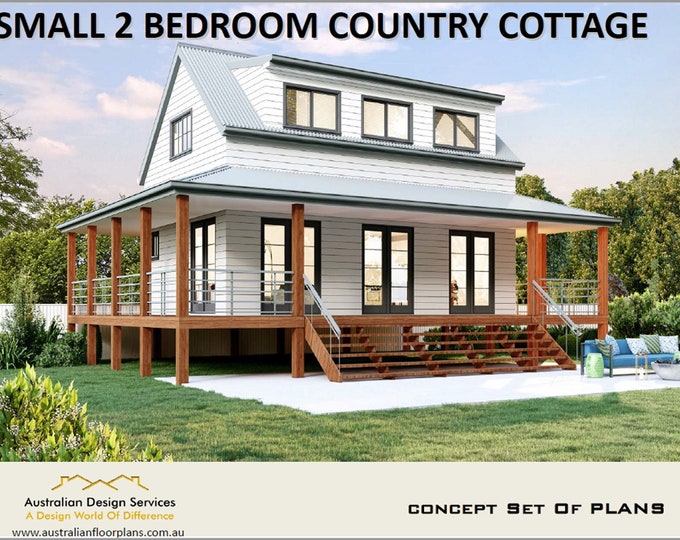 Country Cottage 2 Bed House / Small Home Design - Plans For Sale | 108 m2 -1200 Sq. Feet