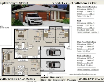 Double the Charm: Discover Our Duplex House Plans for Sale Today! 183m2 -1966 Sq Feet | 5 Bed Two Family home design