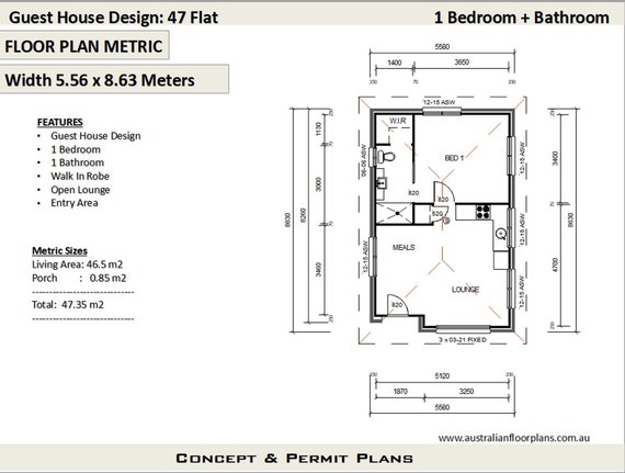 Granny Flat Plan Small And Tiny House Plan Guest House Design Concept House Plans Living Area 509 Sq Feet Or 47 35 M2