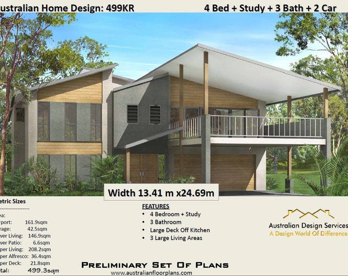 499.3 m2 | 499KR | Skillion Roof 2 Storey 5 Bed + 3 Bath| Concept House Plans For Sale