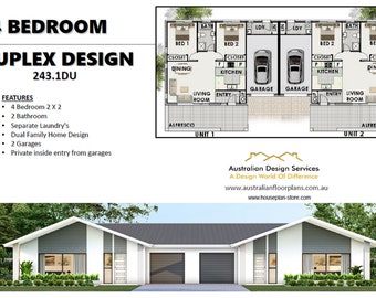Multi Family Duplex House Plans/ 4 Bedroom Home/ modern duplex | #Multi Family  Duplex | #dual #duplex design #Concept House Plans for Sale