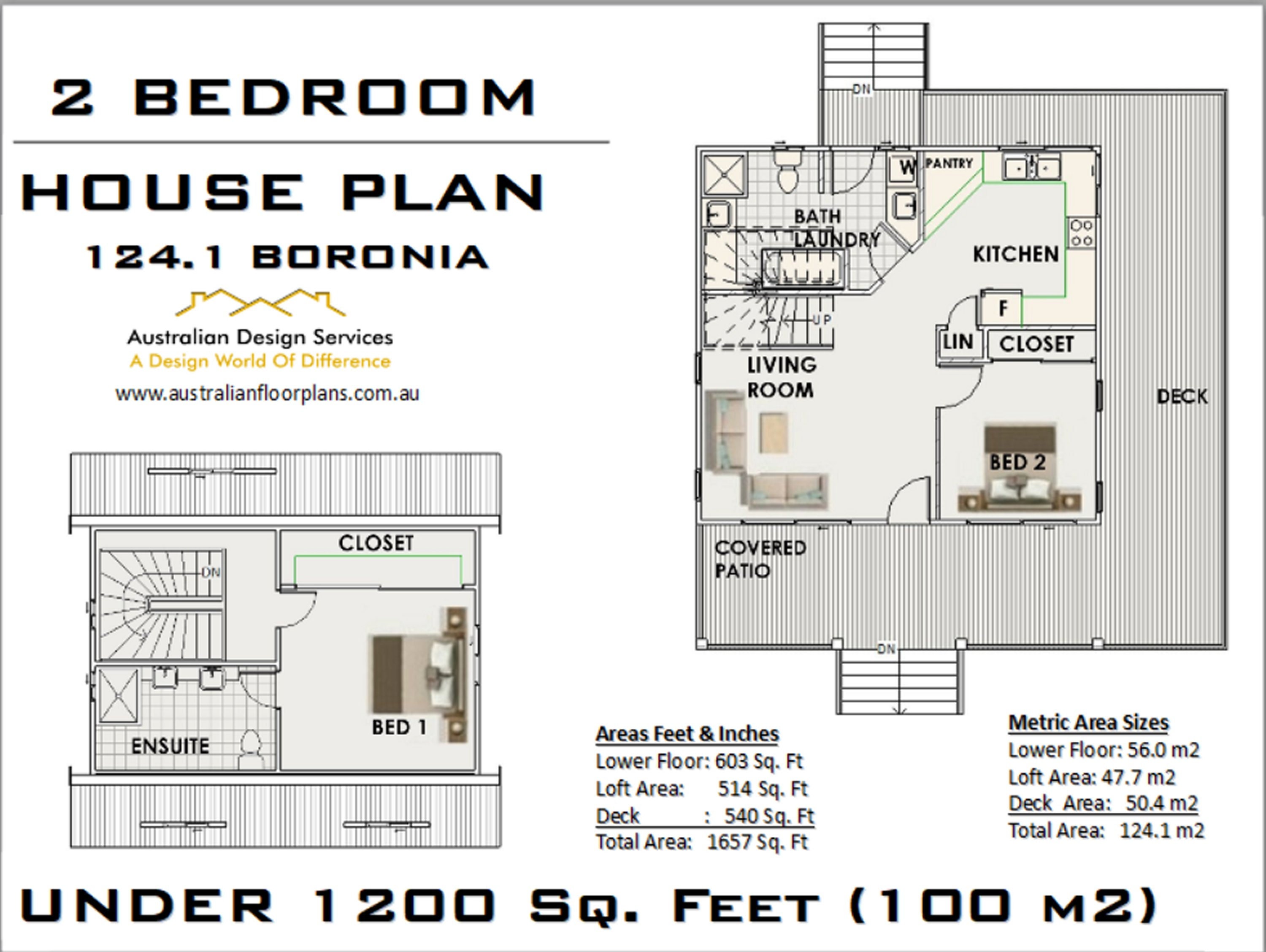 2 Bedroom Cottage House Plan / Small and Tiny House Plans / Under 100 ...
