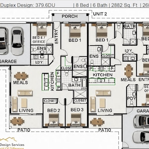 Modern Corner Land Duplex House Plan | 2 Family Home | 8 Bed | 6 Bath | 2 Street Frontage | Consultation Set- Imperial and Metric Sizes