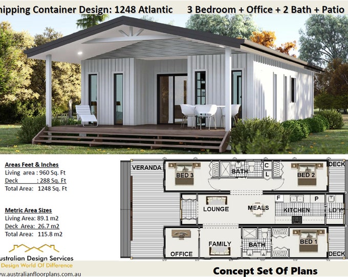 4x20' Container Home Plans | 3 Bed Container Home | Container House ...
