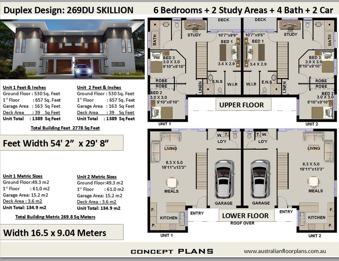 Duplex House Plans Modern 2 Family Home 269.8 M2 2778 Sq. Feet