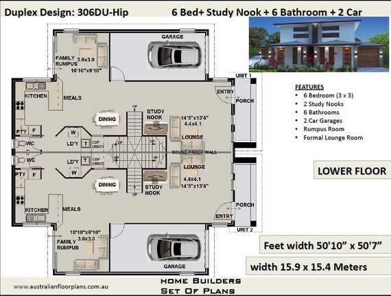6 Bed Study Duplex Plan House Plan 3405 Sq Foot 316 4 Sq Meters Semi Detached House Plan Multi Living Plans Twin Home Plans