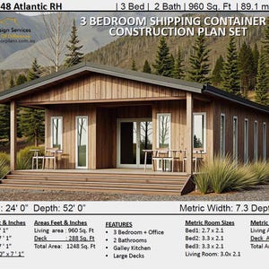 Construction Plan#1248 Atlantic RH | 3 Bedroom Shipping Container house plans | Construction Plans