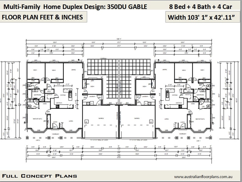 Multi Family Duplex House Plans/ 8 Bedroom Home/ modern duplex Multi Family Duplex dual duplex design Concept House Plans For Sale image 3