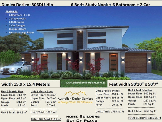 6 Bed Study Duplex Plan House Plan 3405 Sq Foot 316 4 Sq Meters Semi Detached House Plan Multi Living Plans Twin Home Plans
