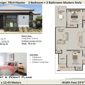 2 Bedroom house plan no- 79 Hipster  Living Area 79.5 m2 |  855 sq foot  |  Small House Design |  Concept House Plans For Sale