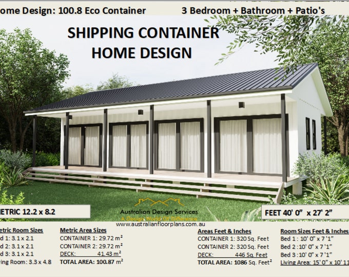 Trendsetting Shipping Container Home Designs: 3 Bedroom Container Home, Full Concept + Permit House Plans