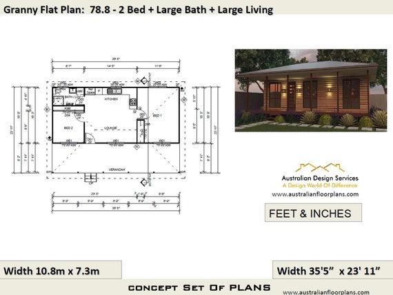 Living Area 51 8 M2 557sq Foot 2 Bedroom House Plan 78 8 Homestead Granny Flat Concept House Plans For Sale