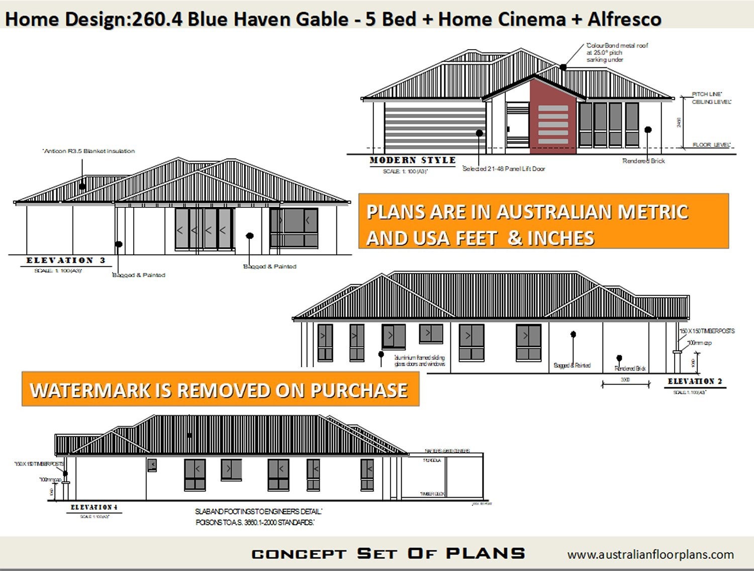 Huisplannen met 5 slaapkamers Australië | 260,4 m2 of 2800 vierkante meter.  Voeten | Ontwerp met 5 slaapkamers | Plattegronden met 5 bedden |  Blauwdrukken met 5 bedden | Huisontwerp met 5 slaapkamers - Etsy België, image size:1500x1137