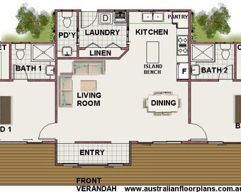 Modern Granny Flat - Small and Tiny Home Design 90.6m2/ 976 Sq. Feet  - Country 2 Bed House Plans with CAD FILES _ DWG Format