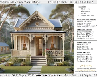 Accessory dwelling unit -GRANNY FLAT- 635 square Feet (59 m2) | Texas Cottage- Ranch Retreat Construction Plans