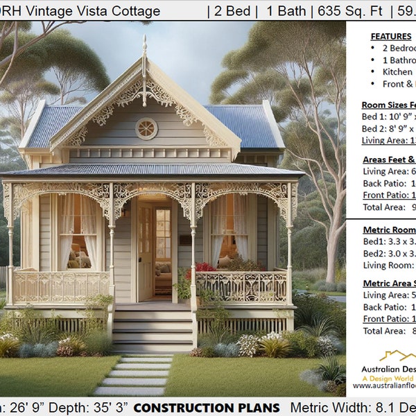 Accessory dwelling unit -GRANNY FLAT- 635 square Feet (59 m2) | Texas Cottage- Ranch Retreat Construction Plans