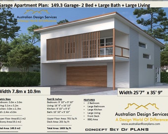 Garage Apartment 2 Bedroom house plan no- 149.3-2020  Living Area 65.1 m2 |  701 sq foot  | carriage house |  Concept House Plans For Sale