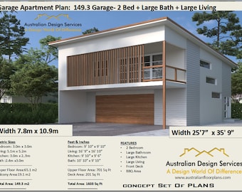 Garage Apartment 2 Bedroom house plan no- 149.3-2020  Living Area 65.1 m2 |  701 sq foot  | carriage house |  Concept House Plans For Sale