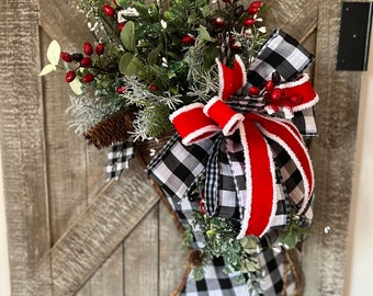 Christmas Door Hanger, Stocking Door Hanger, Buffalo Plaid Stocking, Christmas Decor, Buffalo Plaid Christmas Decor