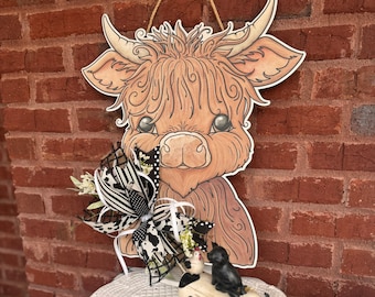 Highland Cow Door Sign, Summer Front Door Decor, Mothers Day Gift,  New Homeowner Gift