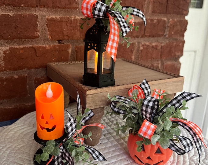 Tiered Tray Halloween Decor Set, Mini Halloween Lantern Pumpkin Candle ...