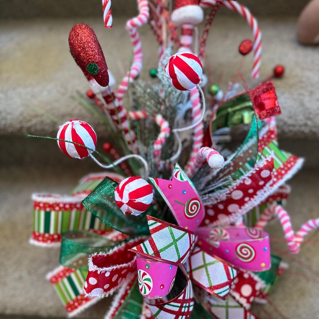 Christmas Elf Legs Candy Land Tree Topper Bow Santa Legs Tree Etsy