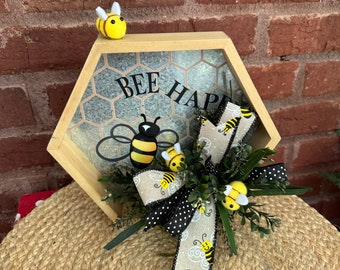 Bumble Bee Decoration for Kitchen, Summer Tiered Tray Decor, Be Happy Block Sign, Mini Summer Decor, Kitchen Decor