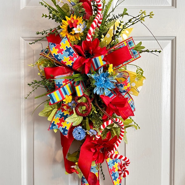 Autism Wreath for Front Door, Autism Awareness Floral Door Swag, Special Needs Door Decor, Mothers Day Gift