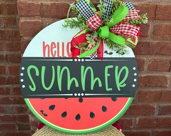 Hello Summer Watermelon Door Hanger, Ants at Picnic Door Decor, Summer Wreath for Front Door, Mothers Day Gift