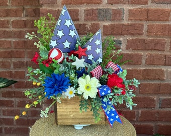 July 4th Patriotic Floral Centerpiece, Fireworks Decoration,  Kitchen Table Floral Arrangement, Mothers Day Gift