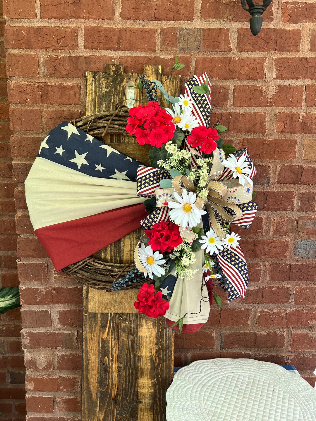 Patriotic Wreath for Front Door, Rustic Americana Door Decor, Flag ...